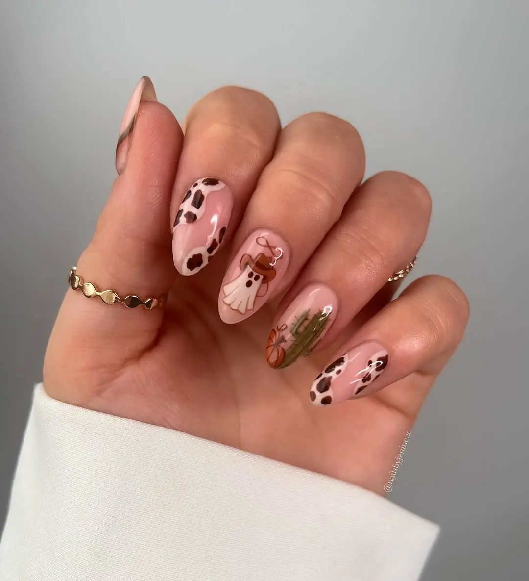 Charming Halloween Pumpkin and Ghost Nail Art