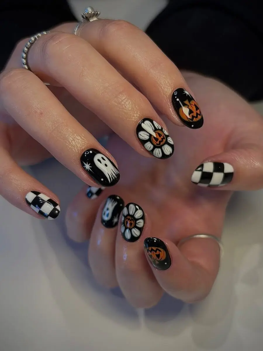 Festive pumpkin-themed nail art for Halloween