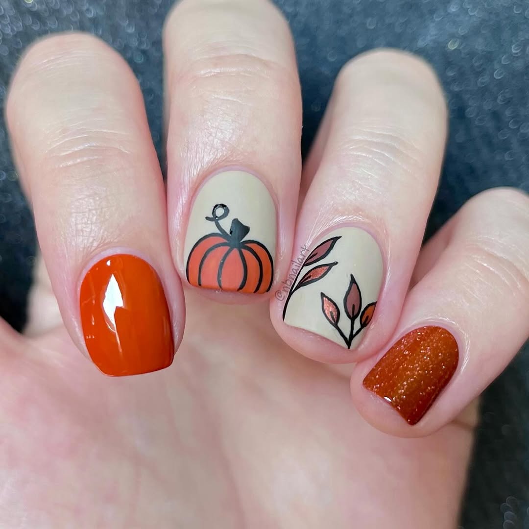 Stylish pumpkin-themed nails for fall vibes