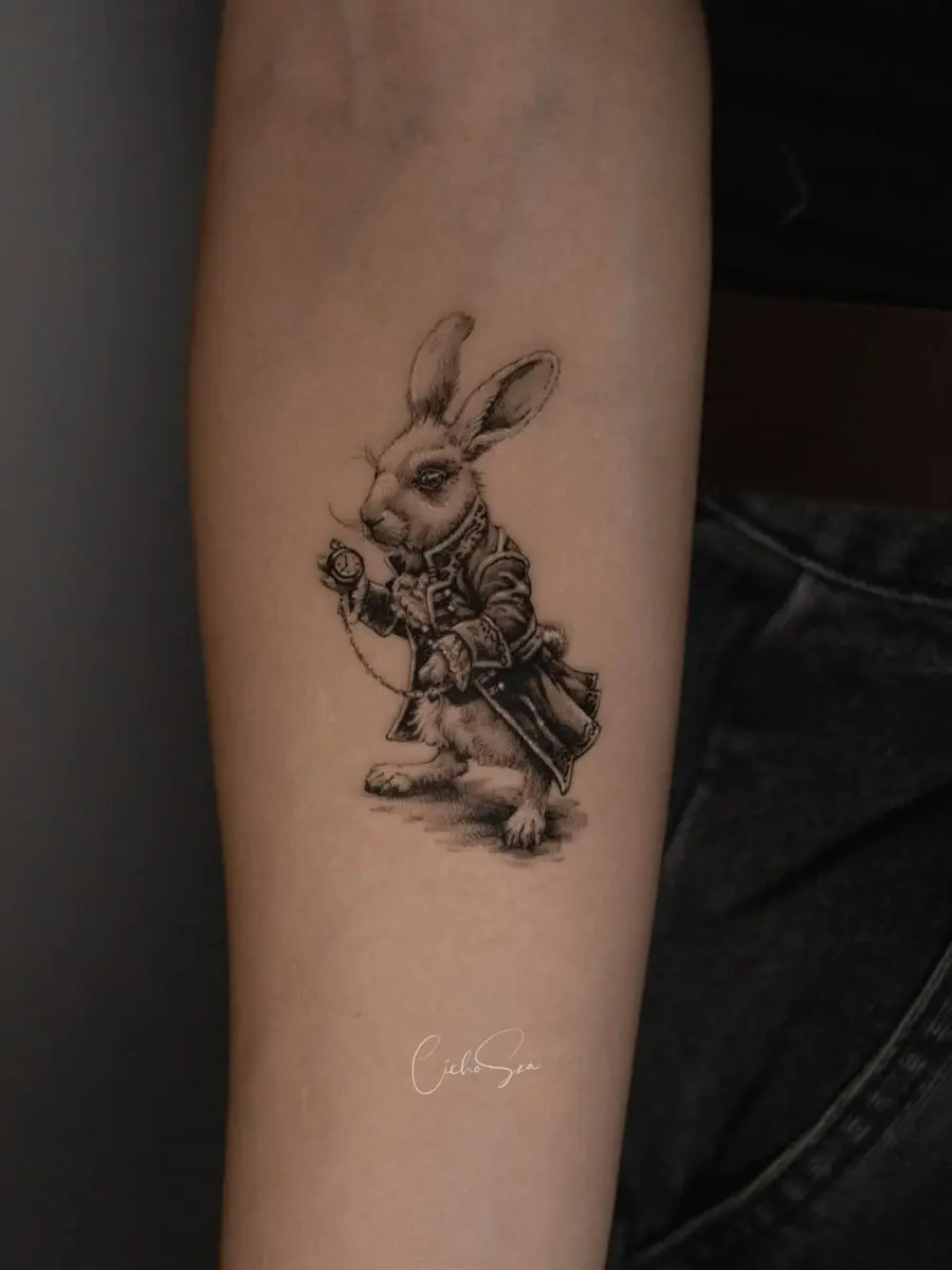 Whimsical vintage rabbit tattoo brings charm