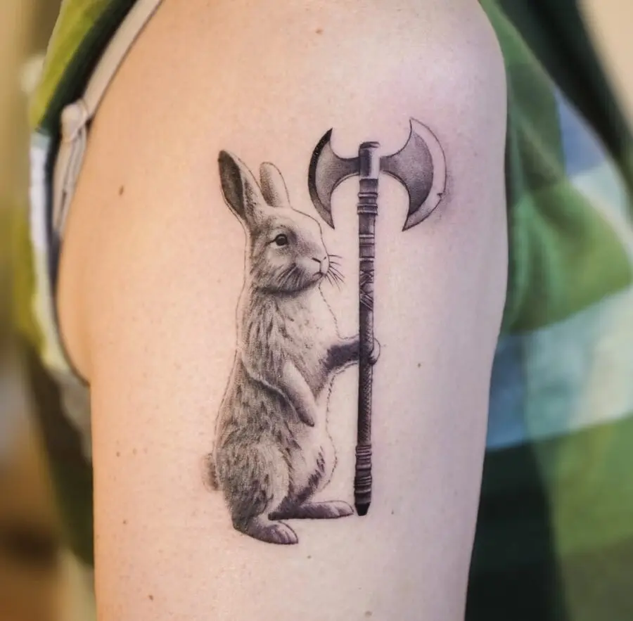 Playful yet fierce rabbit tattoo concept