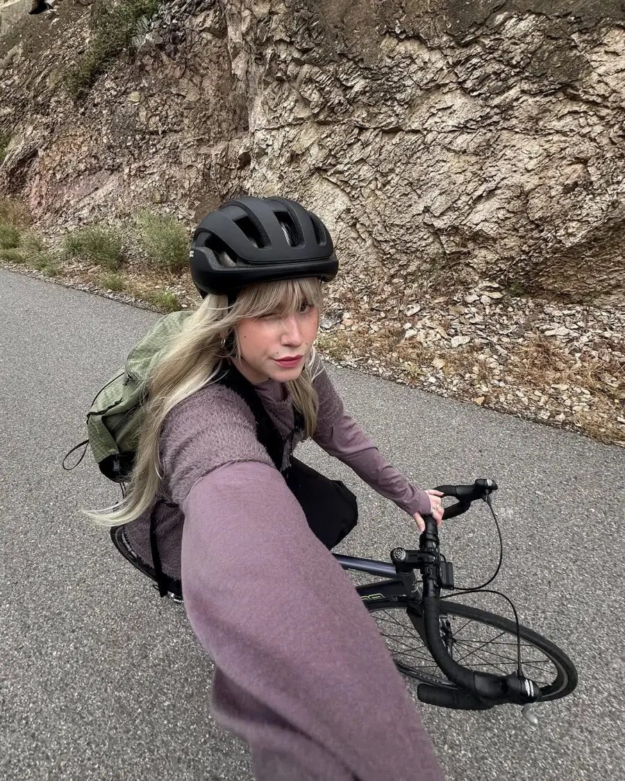 Stylish rain-ready cycling look on a bike
