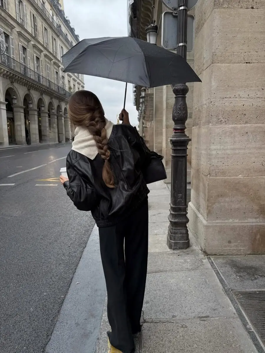 Chic rainy day look with stylish umbrella