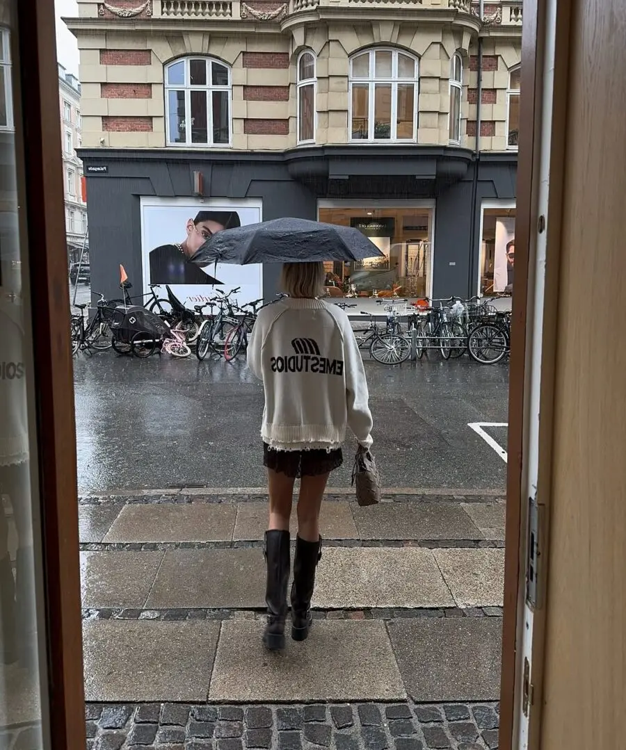 Chic Rainy Day Look with an Umbrella