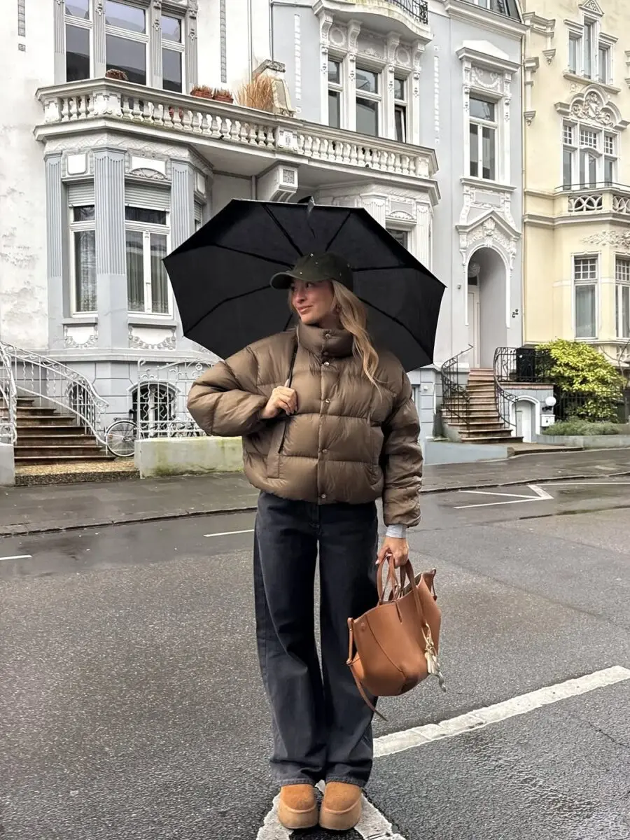 Chic rainy day outfit with cozy vibes