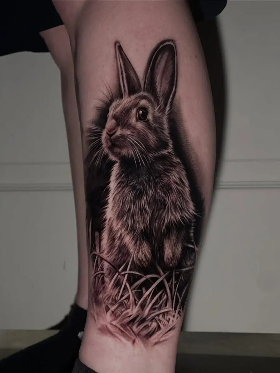 Realistic rabbit tattoo with intricate details