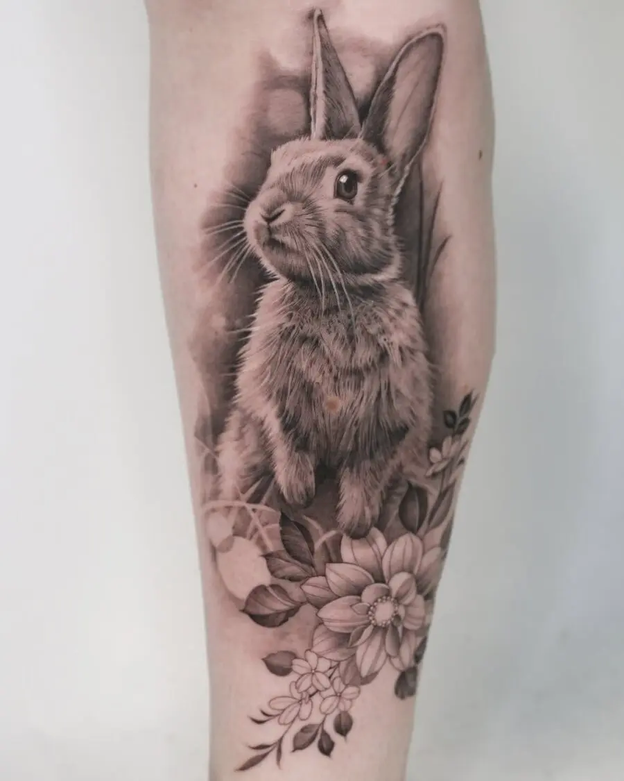 Stunning rabbit tattoo blends nature and artistry