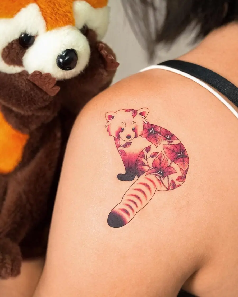 Charming red fox tattoo with floral accents
