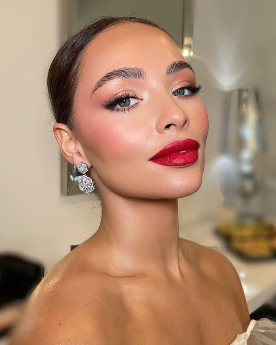 Glamorous red lipstick for evening elegance
