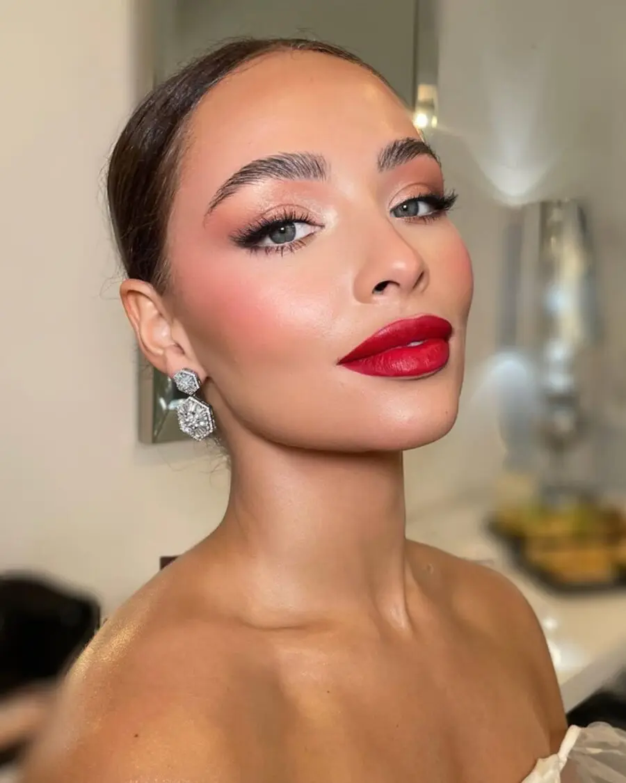Glamorous red lipstick for evening elegance