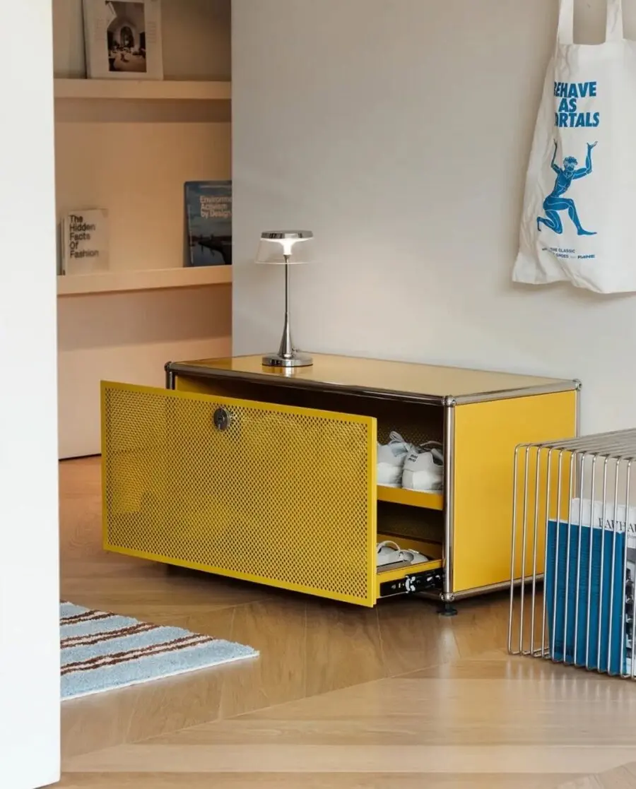 Chic yellow cabinet for shoe storage