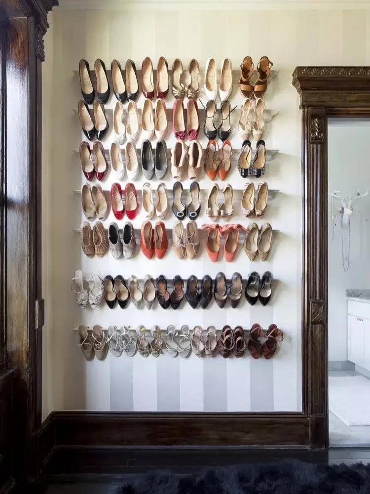 Stylish and Organized Shoe Wall Display