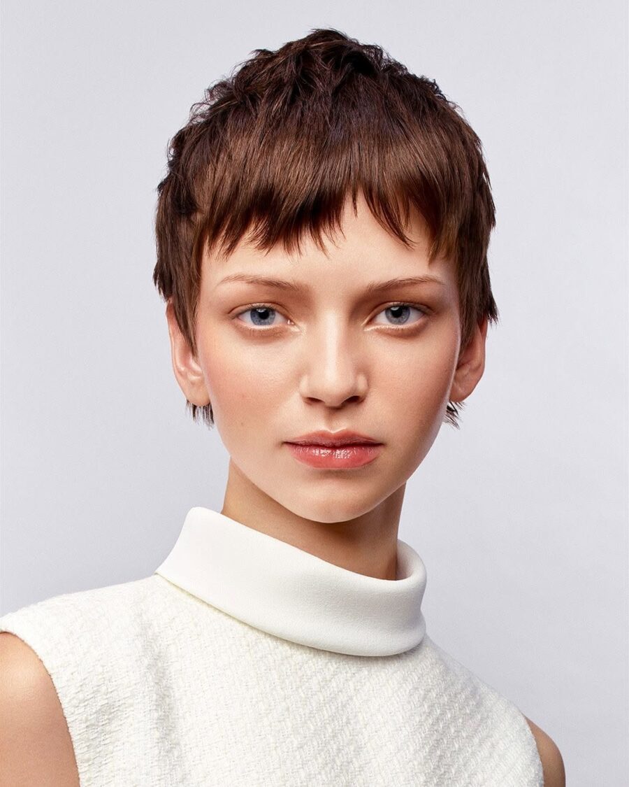 Chic short hairstyle with textured bangs