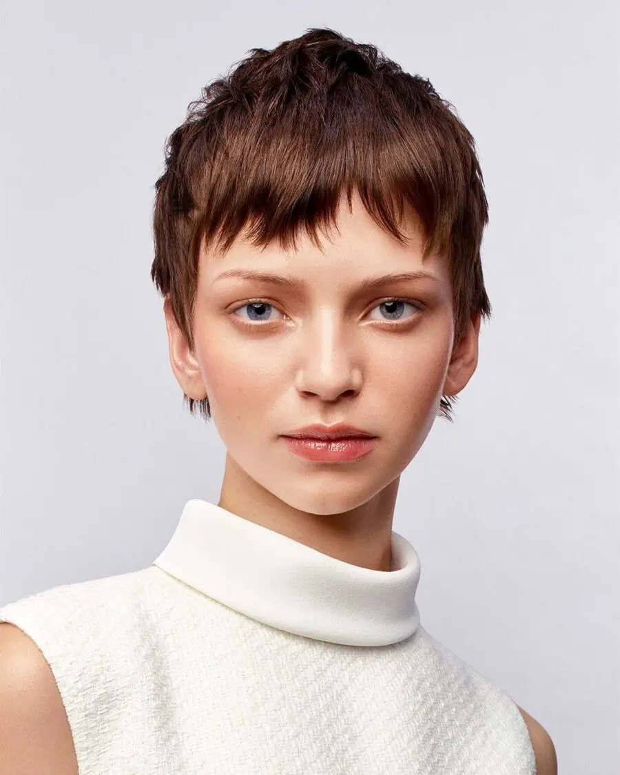 Chic short hairstyle with textured bangs