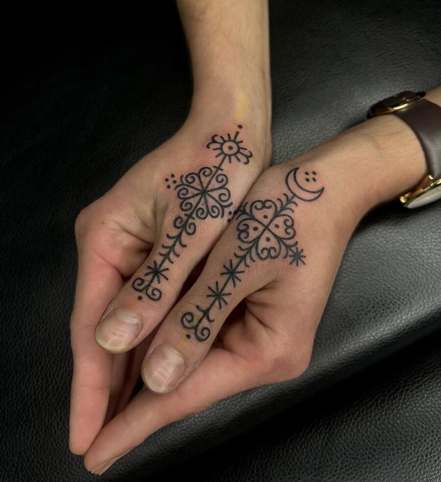 Unique designs for side hand tattoos in black ink