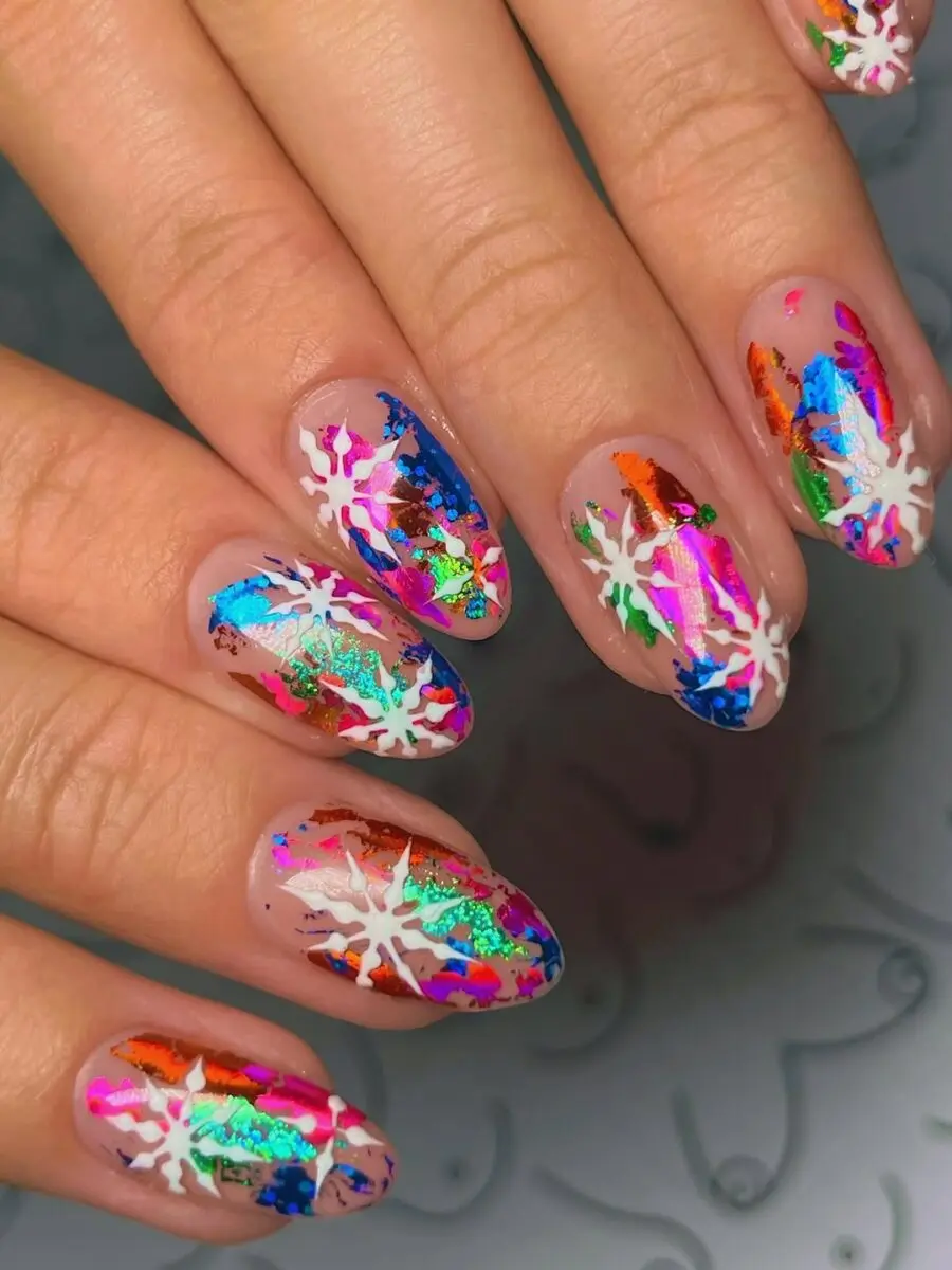 Vibrant Snowflake Nail Art for Festive Vibes