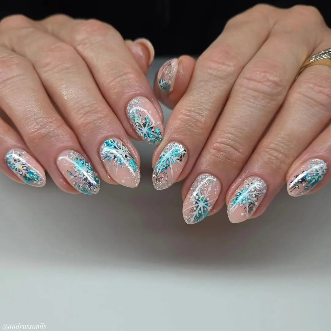 Charming frosty snowflake nail art design