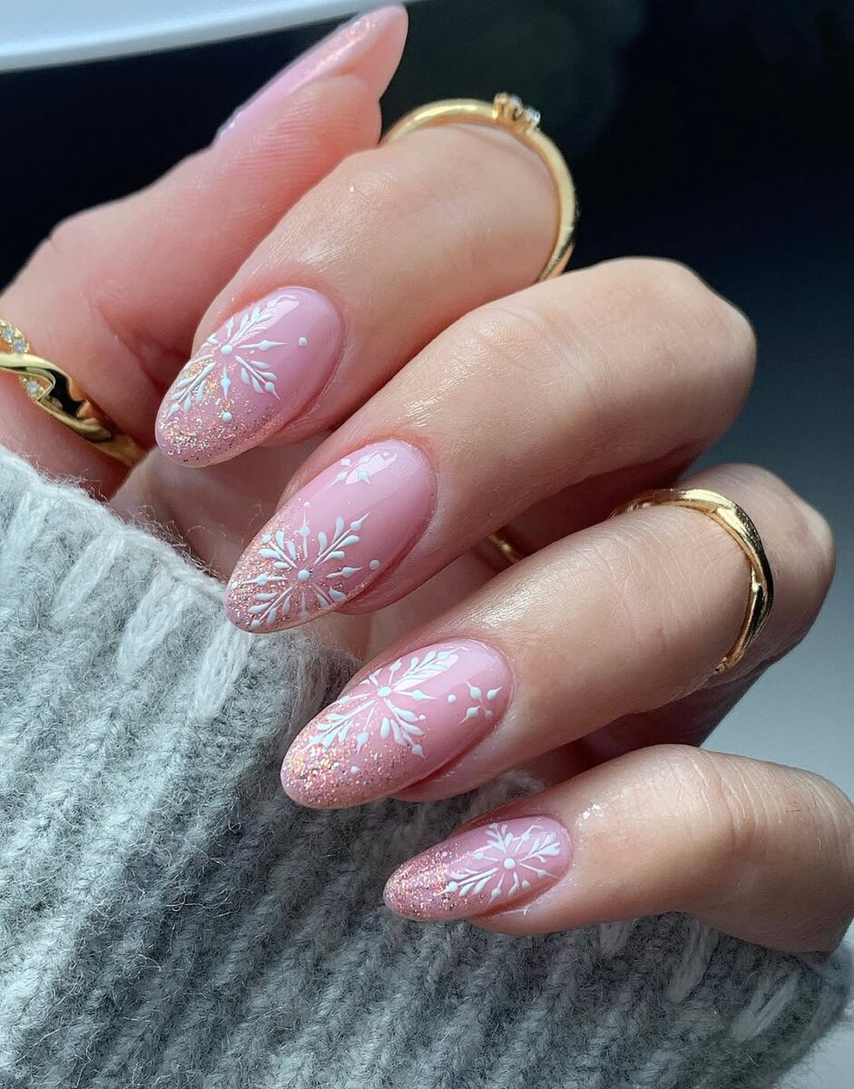 Chic winter-themed snowflake nail art