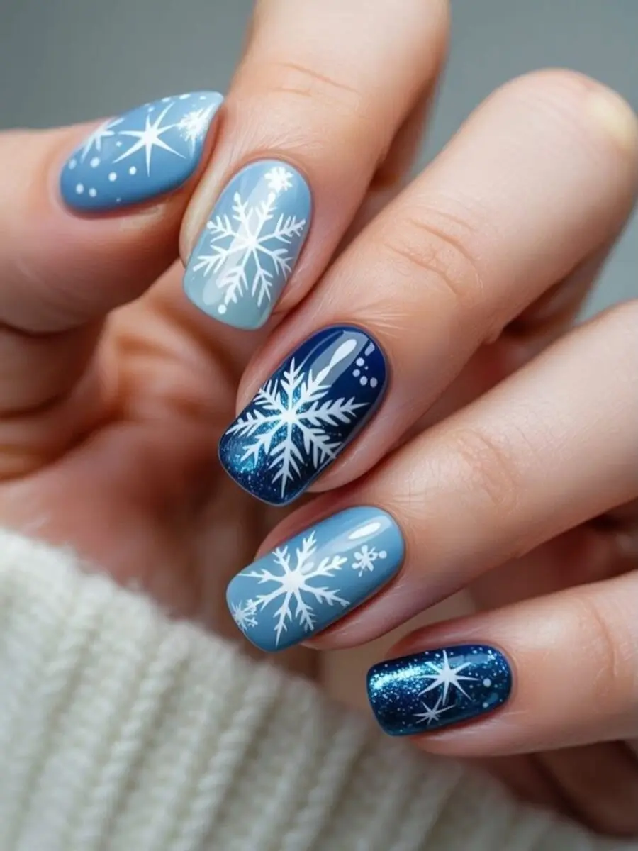 Charming winter-themed snowflake nail art