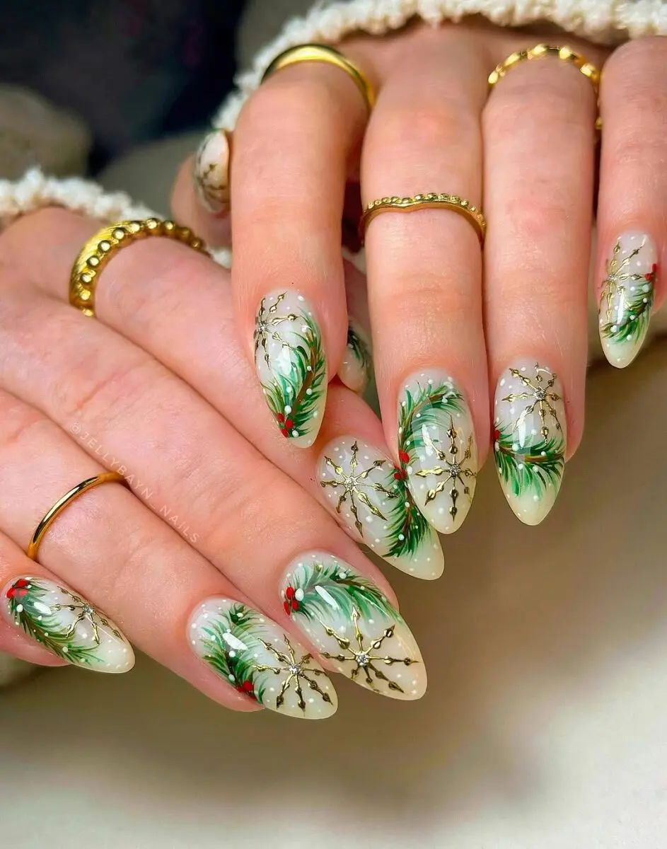 Charming winter-themed snowflake nail art