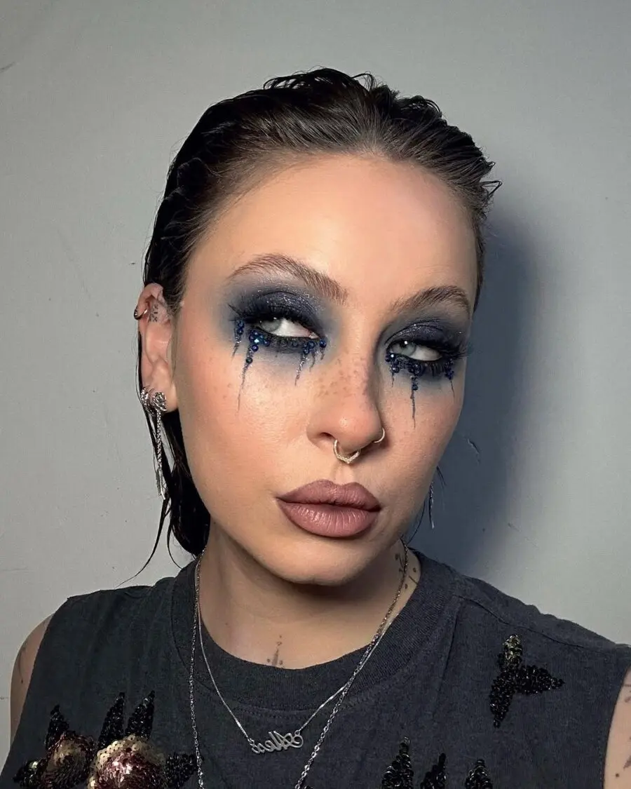 Bold blue eyes with a soft grunge twist