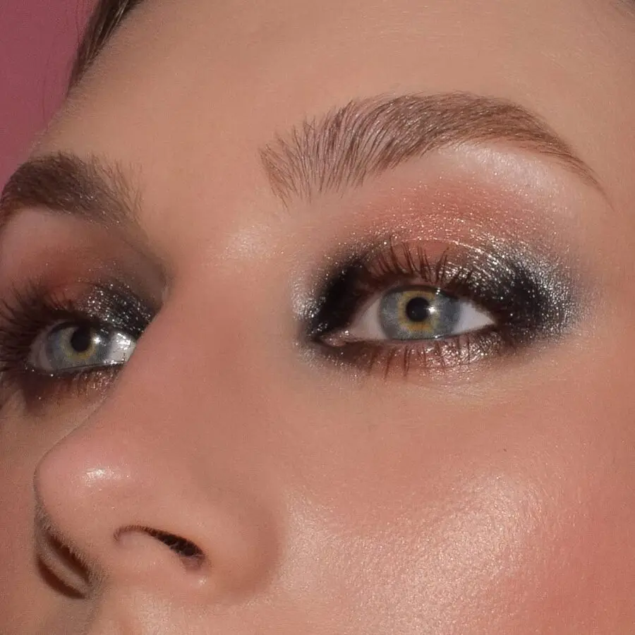 Sparkly, smoky eyes with a soft grunge vibe