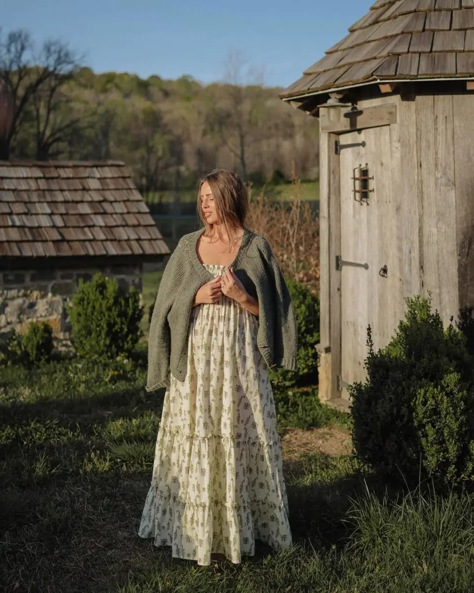 Chic floral maxi dress with cozy cardigan