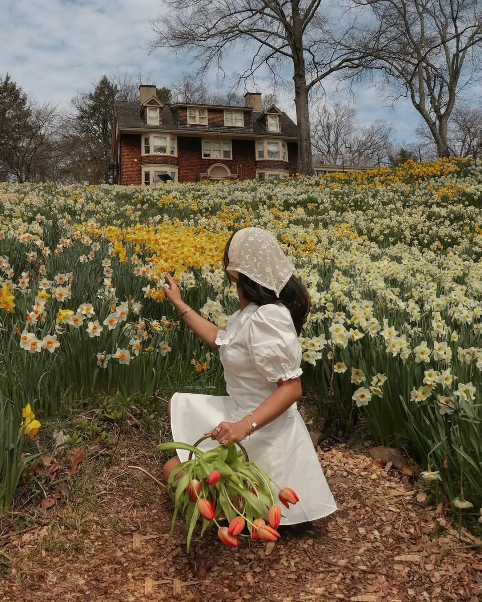 Chic Spring Dress in Blooming Flower Field