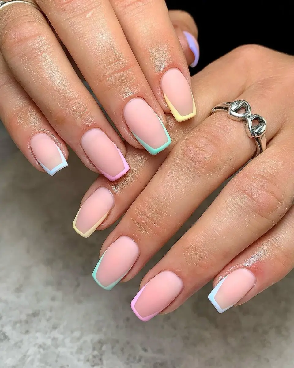 Pastel French Tips on Square Nails Delight