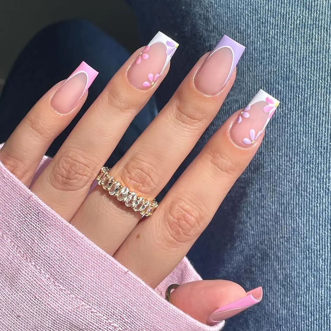 Charming pastel spring square nail designs