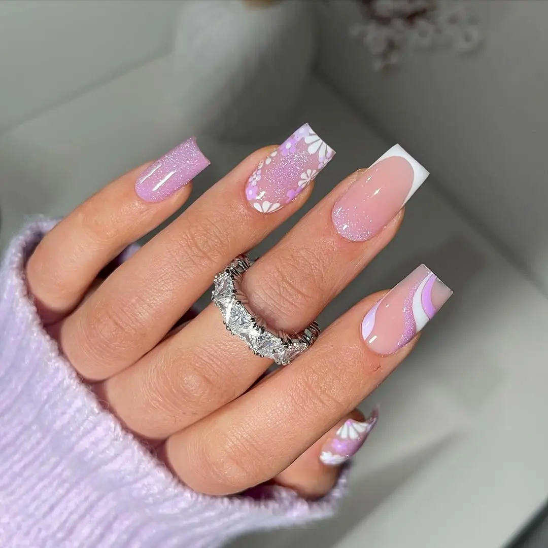 Chic spring square nails with pastel vibes