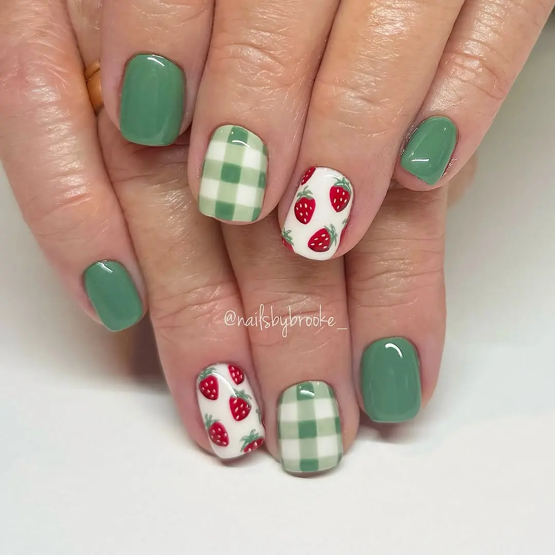 Cute spring nails with strawberries and greens