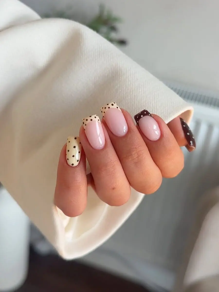 Chic pastel square nails with playful dots