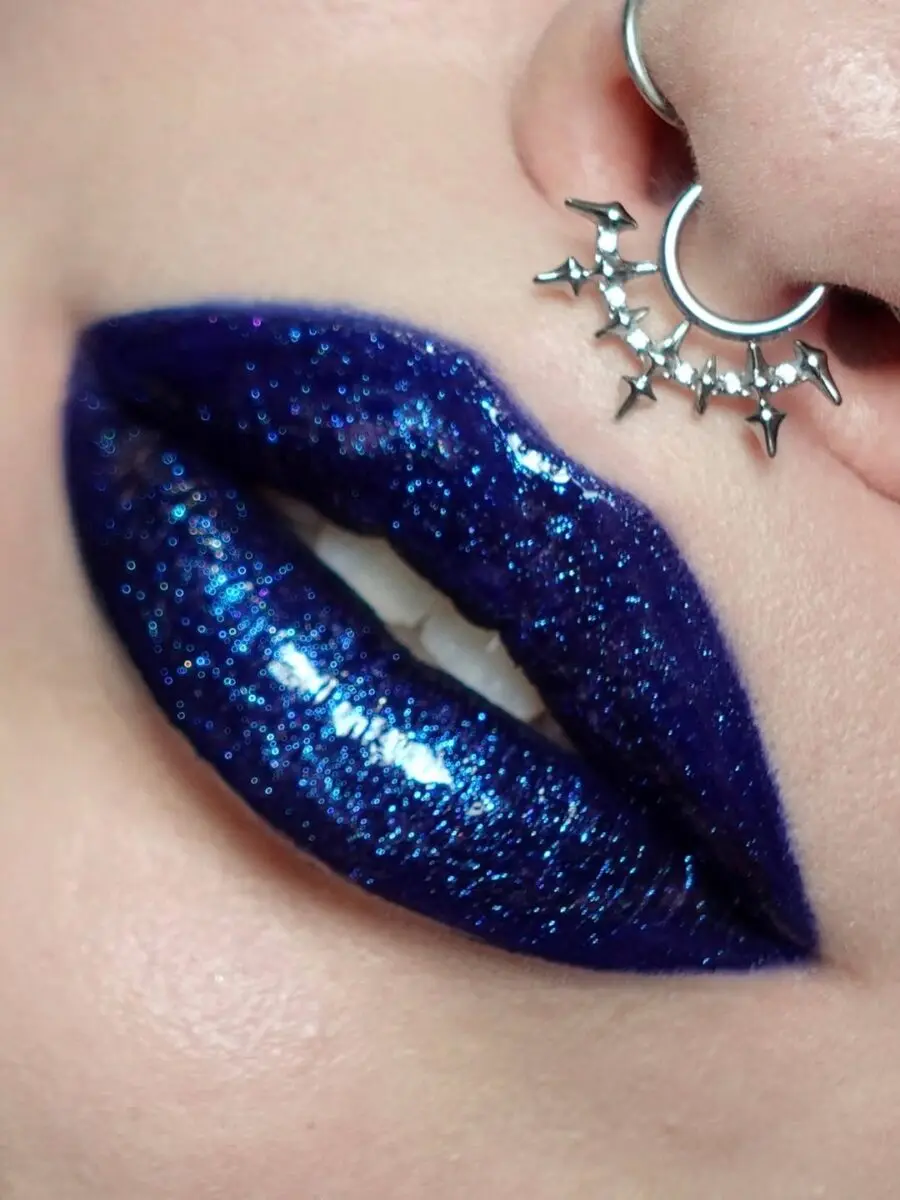 Bold blue lips with sparkling shimmer effect