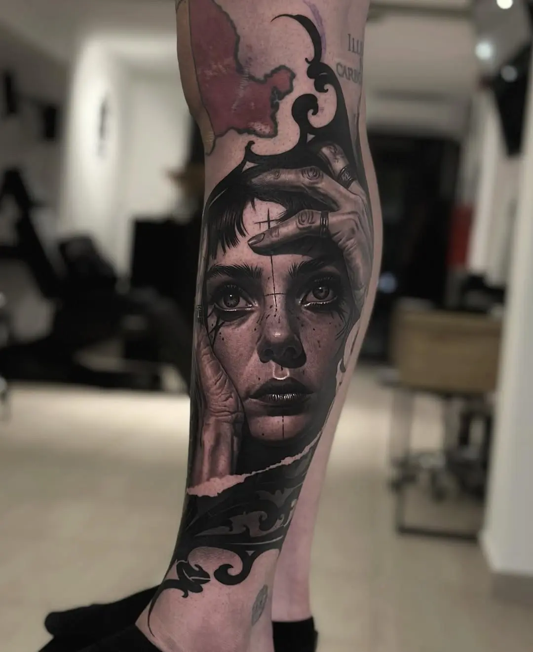 Intricate portrait tattoo with striking details