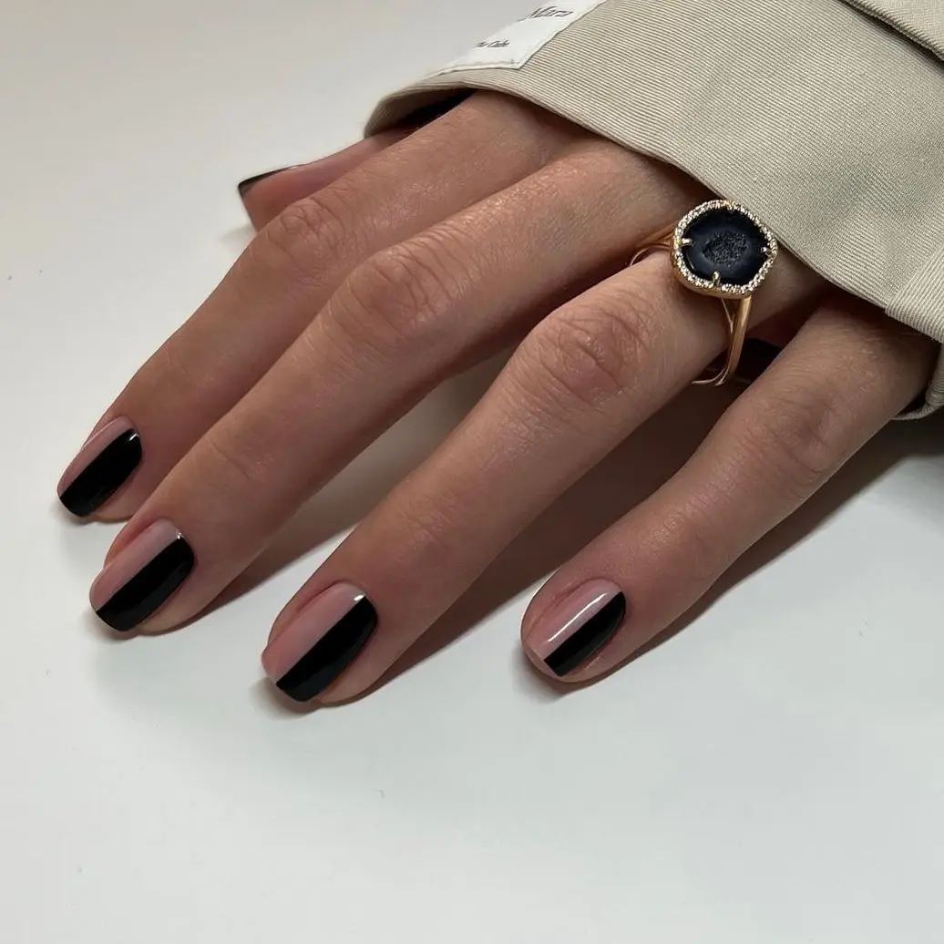 Chic black and nude office nail design