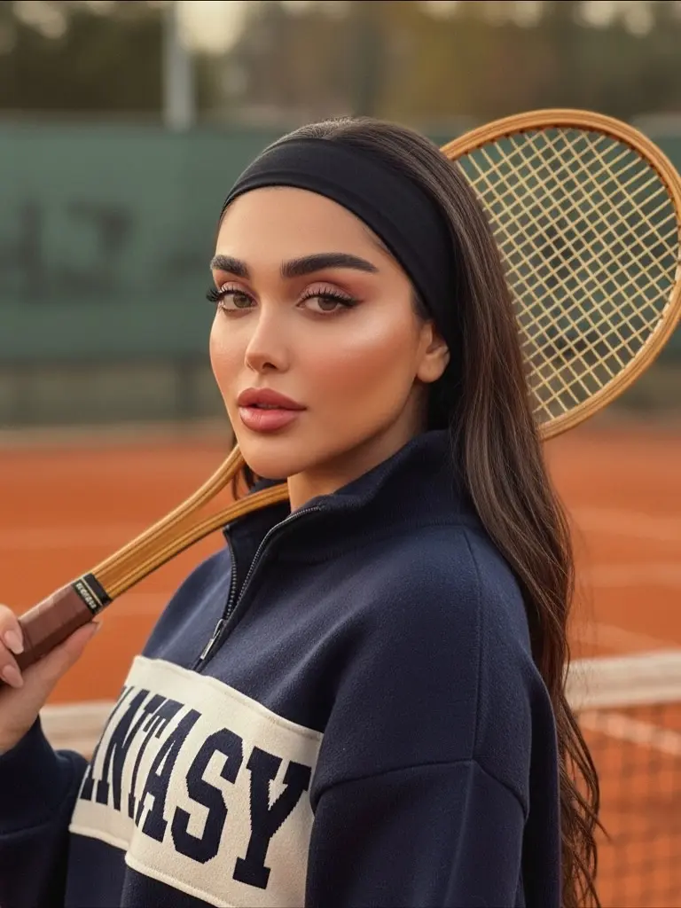 Sporty hairstyle with a headband for tennis