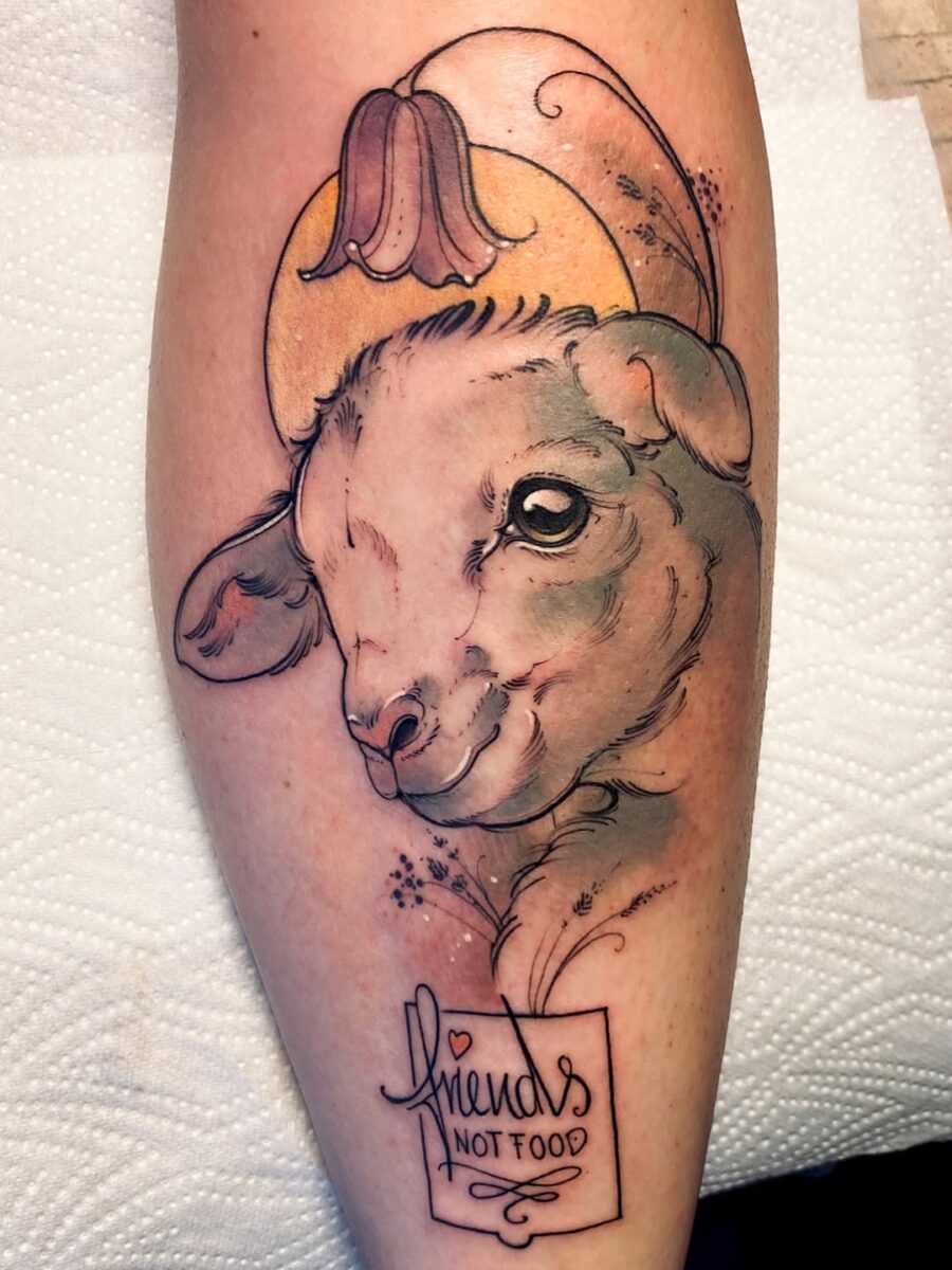 Heartwarming Vegan Tattoo of a Lamb