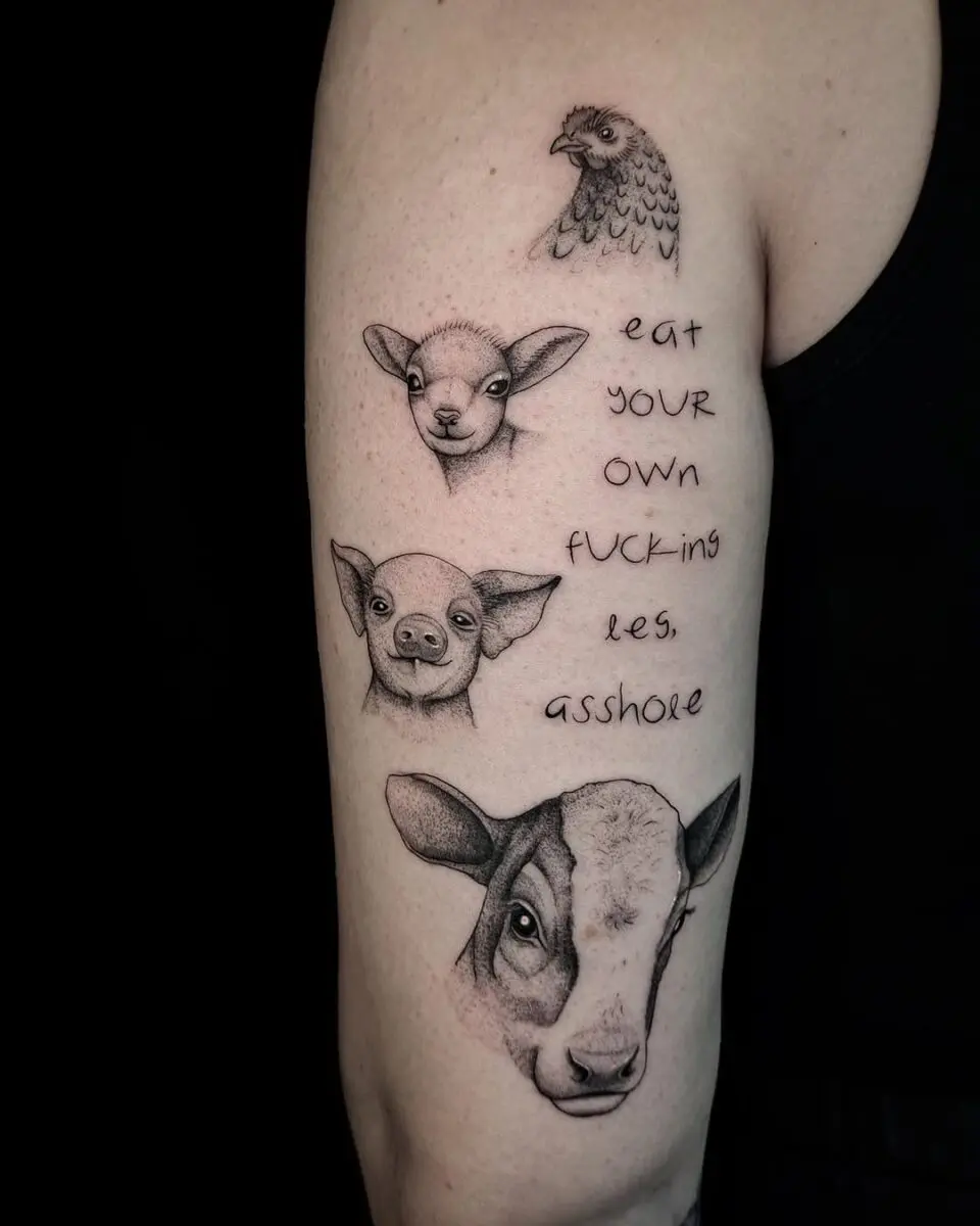 Bold vegan message through striking animal tattoos
