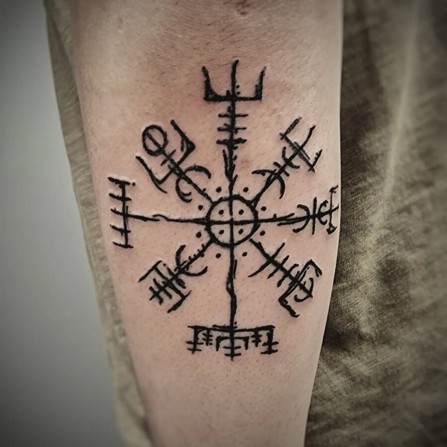 Stunning Vegvísir Tattoo with Bold Details