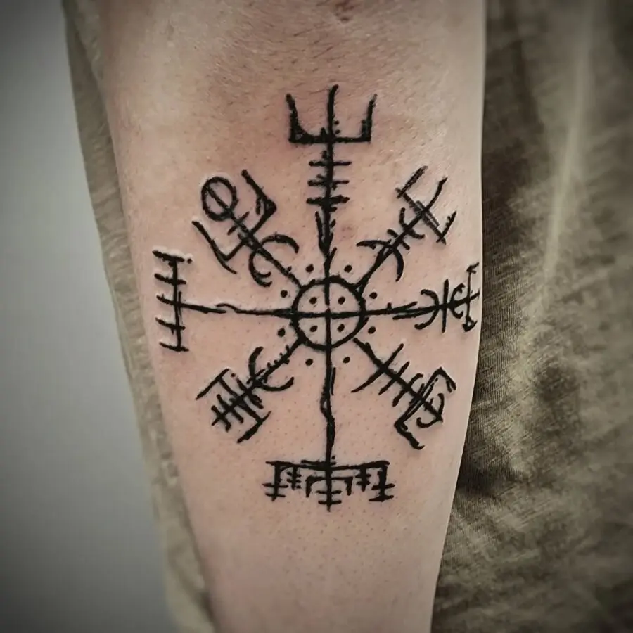 Stunning Vegvísir Tattoo with Bold Details