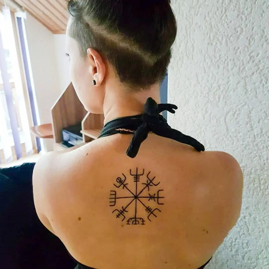 Bold Vegvisir Tattoo on Elegant Back