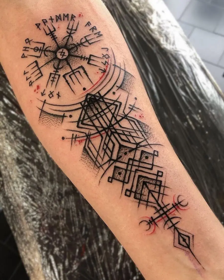 Intricate Vegvisir Tattoo with Geometric Elements