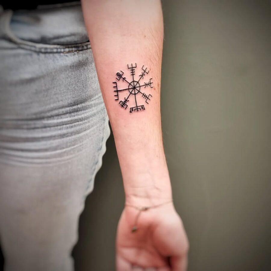 Symbolic Vegvisir Tattoo on Forearm