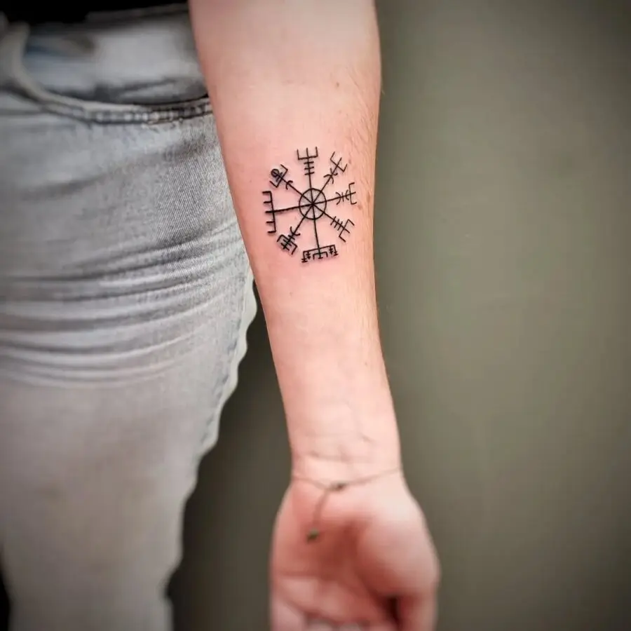Symbolic Vegvisir Tattoo on Forearm