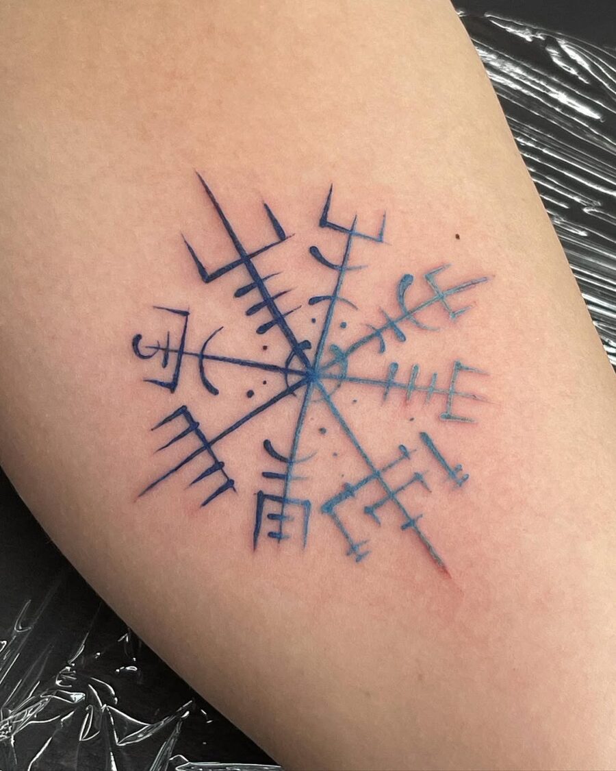 Mystical Vegvisir Tattoo in Cool Blue Ink