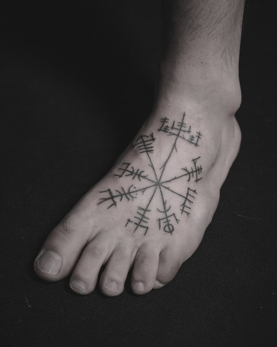Minimalist Vegvisir Tattoo on Foot