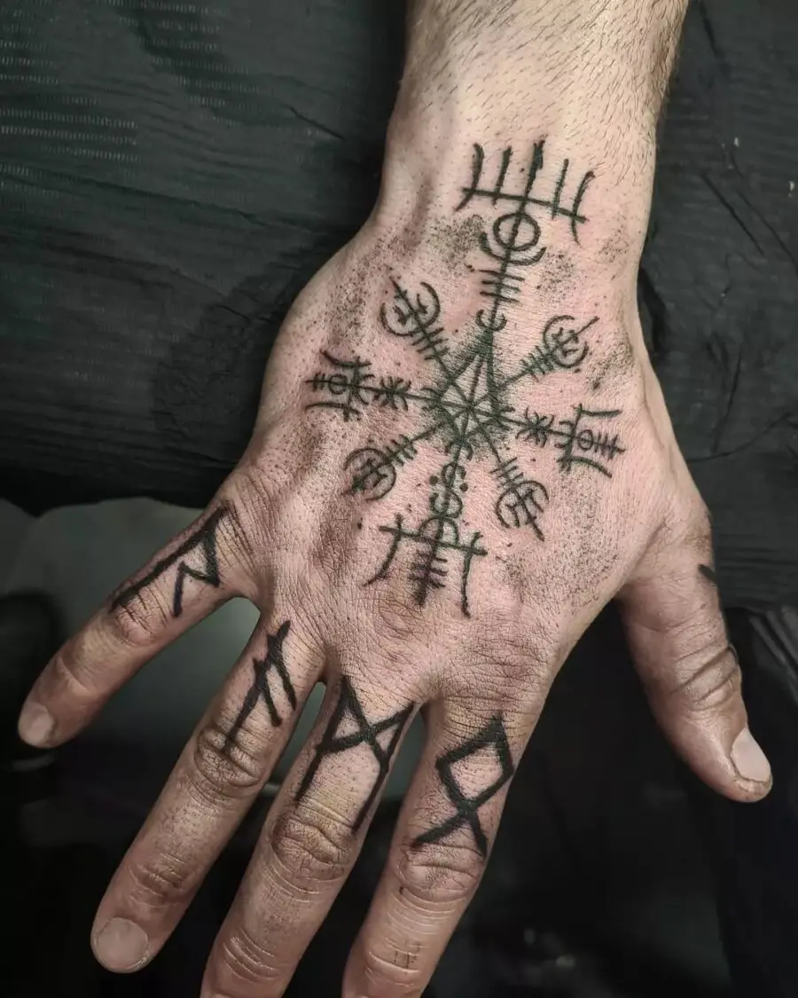 Intricate Vegvisir Tattoo on Hand