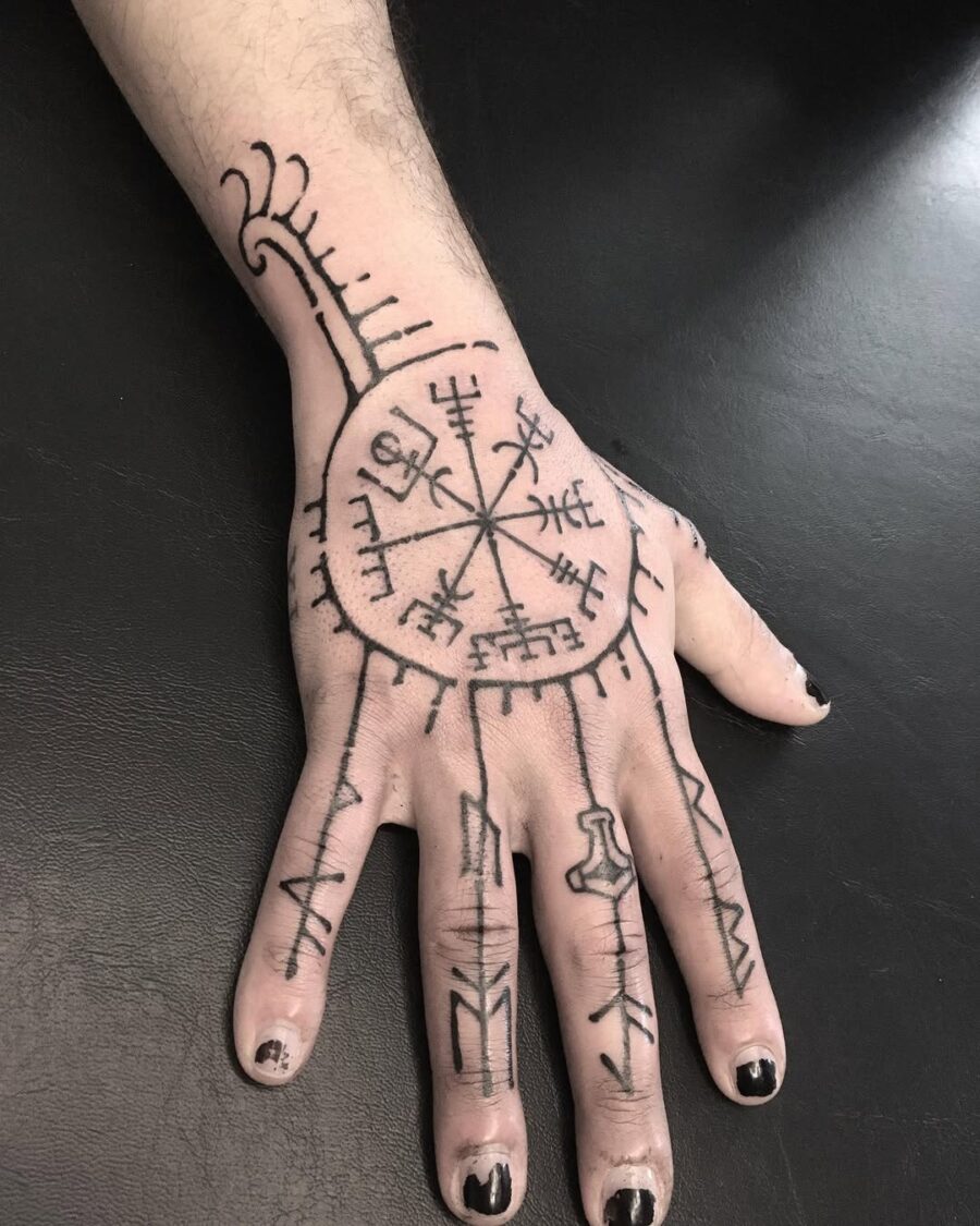 Intricate Vegvisir Hand Tattoo Design