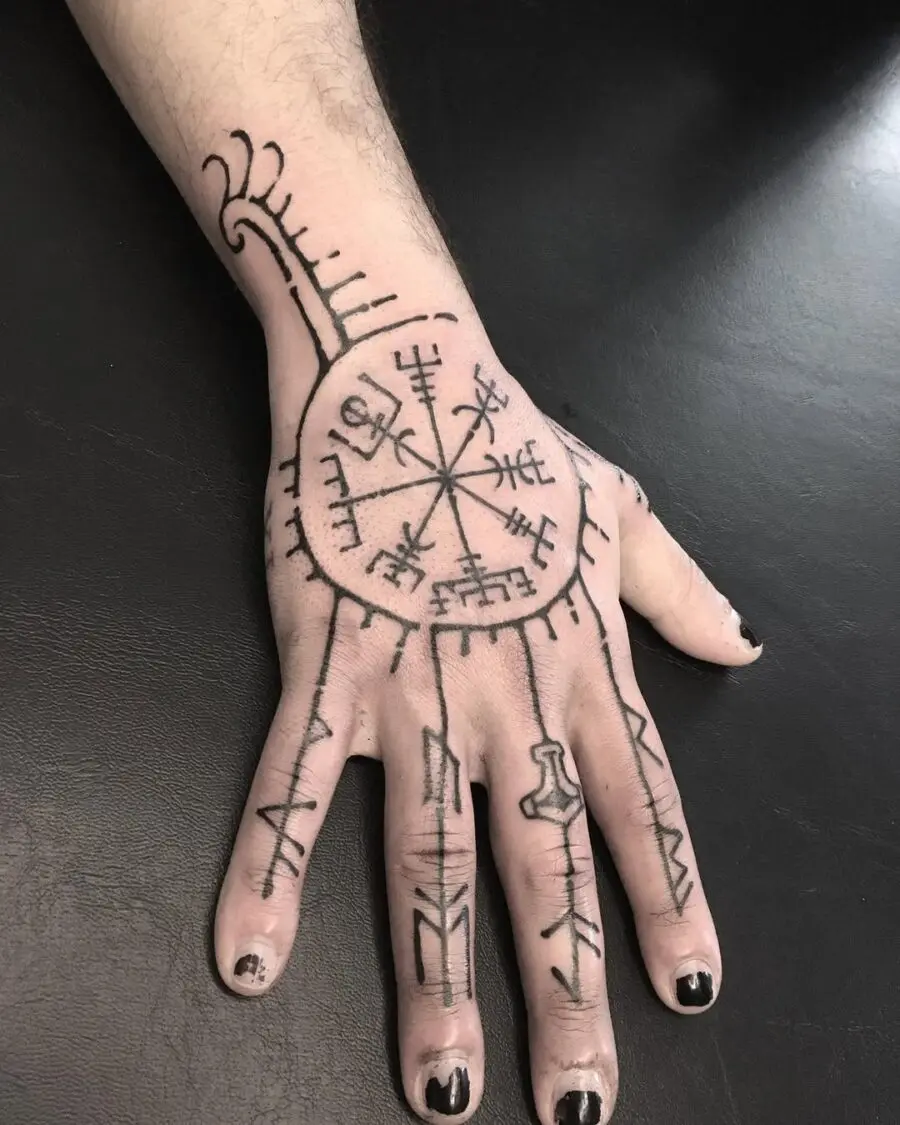 Intricate Vegvisir Hand Tattoo Design